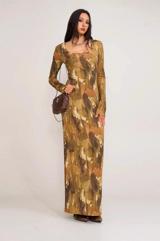Color Square Neck Bodycon Maxi Dress