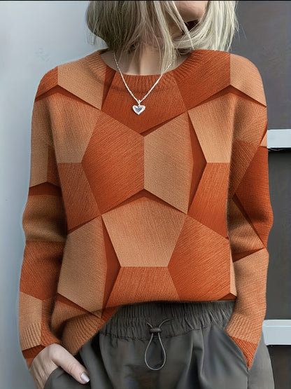 Felyssia – Knitted 3d Geometric Print Sweater
