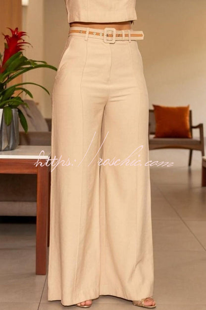 Color Slim Fit Sleeveless Crew Neck Top and High Waist Pocket Wide Leg Pants Set
