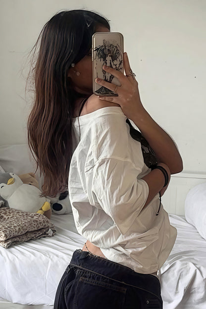 Hip Hop Lip Print Asymmetric Neck T-shirt