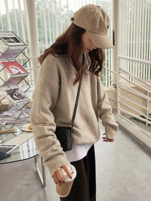 Dreamy Loose Purple Round-neck Long Sleeves Sweater Qx008