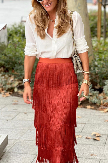 Stylish Fringed Slim Fit Skirt