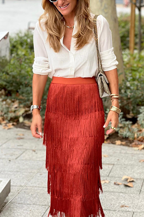 Stylish Fringed Slim Fit Skirt