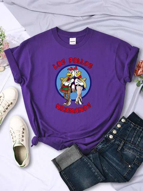 Funny Los Pollos Hermanos Prints Female T-shirts Trend Short Sleeve Street Hip Hop Tee Clothing O-neck Summer Womans Tops