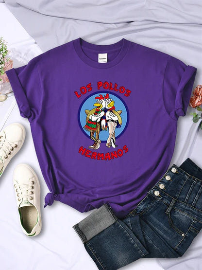 Funny Los Pollos Hermanos Prints Female T-shirts Trend Short Sleeve Street Hip Hop Tee Clothing O-neck Summer Womans Tops