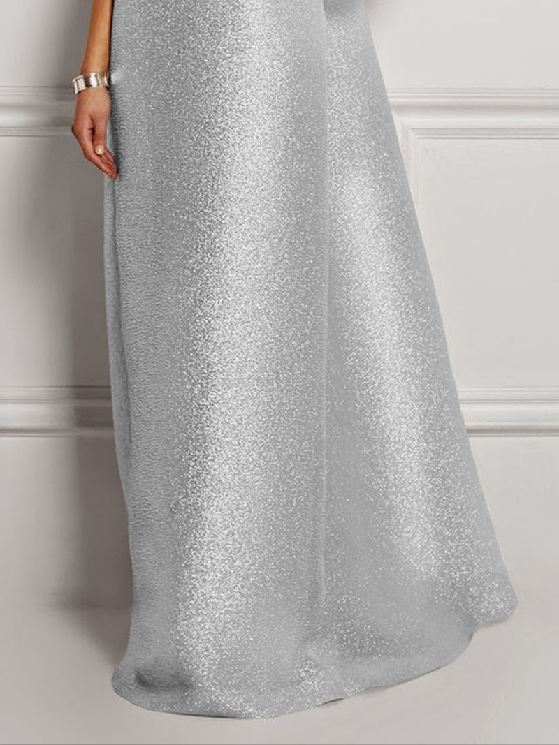 Loose Short Sleeves Shiny Color V-neck Maxi Dresses