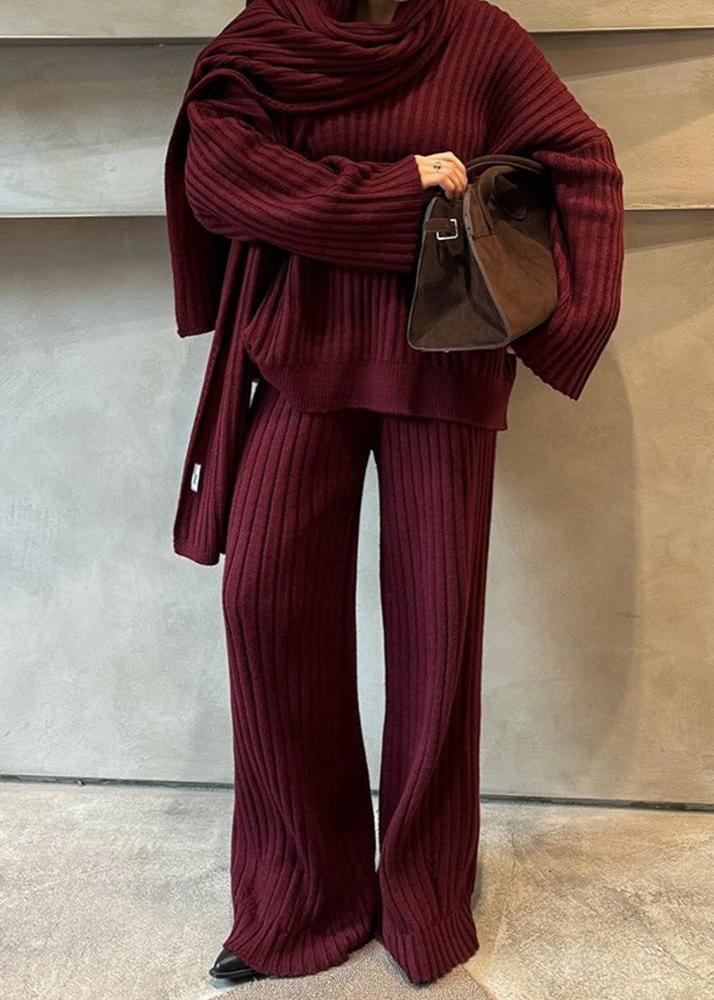V-neck Sweater and Wide-leg Trousers Set