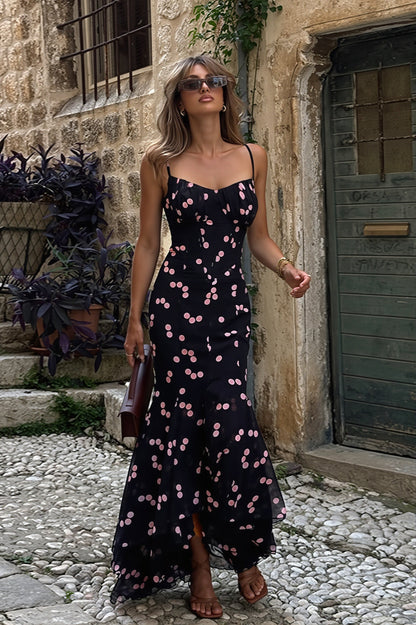 Print Spaghetti Strap Split Mermaid Maxi Dress