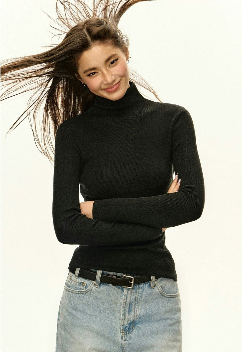 Fitted Turtleneck Ribbed Sweater