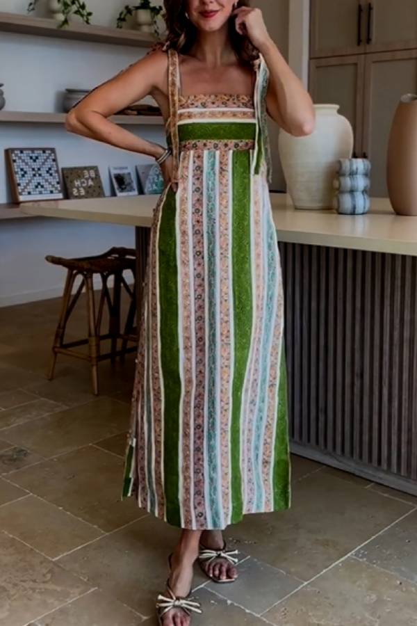 Color Striped Print Maxi Dress