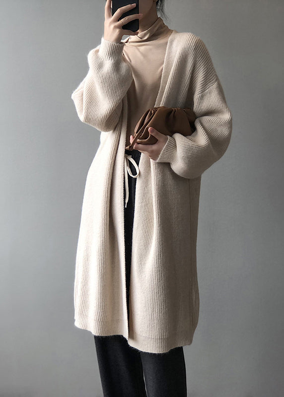 Versatile Camel Cozy Long Knit Cardigans Fall Wd022
