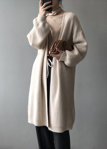 Versatile Camel Cozy Long Knit Cardigans Fall Wd022