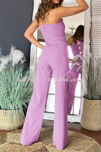 Color Tube Top Gold Button Embellished Bootcut Jumpsuit