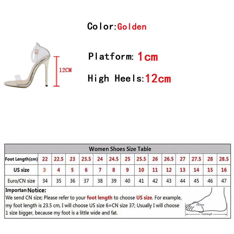 Liyke Summer Golden High Heels Sandals – ’s Metal Ankle Snake Twine Around Accessory Wedding Party Transparent Shoes