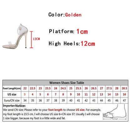 Liyke Summer Golden High Heels Sandals – ’s Metal Ankle Snake Twine Around Accessory Wedding Party Transparent Shoes