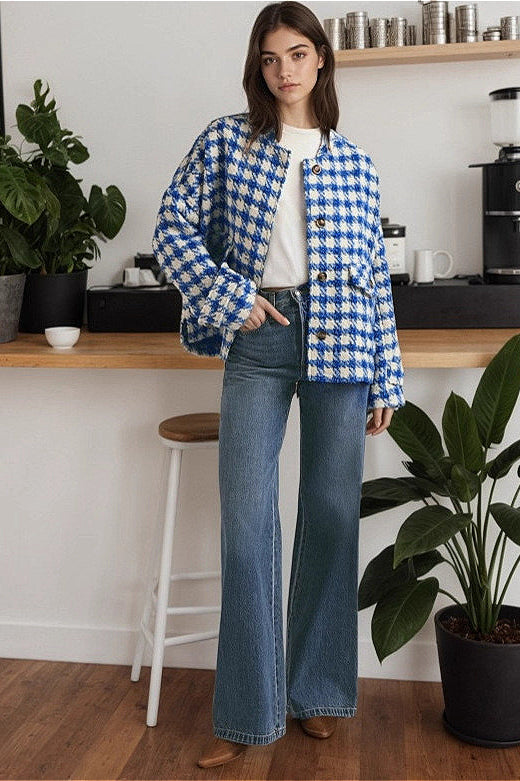 Short Houndstooth Loose Coat