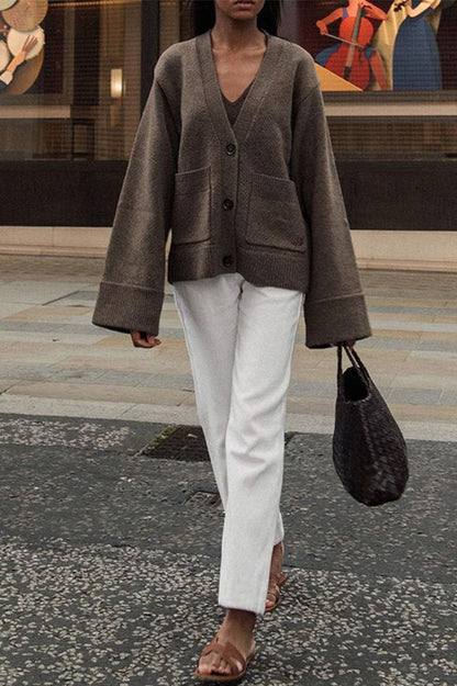 Color Knit V-neck Coat