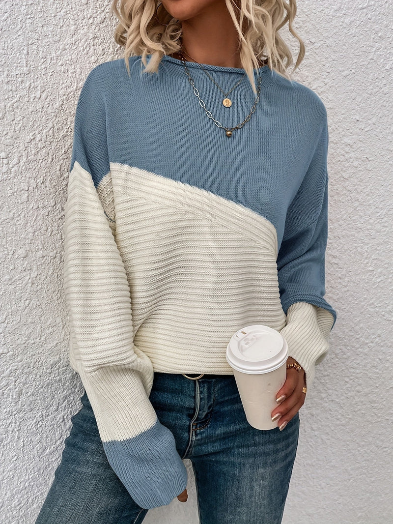 Color Block Loose Pullover Sweater Rj9313