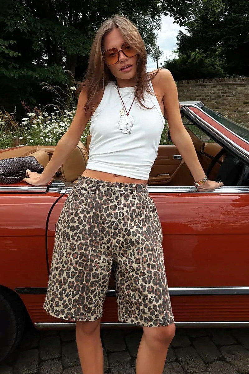Cotton Leopard Print Shorts