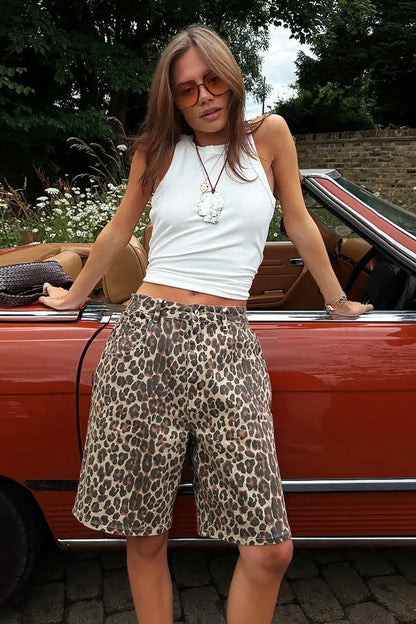 Cotton Leopard Print Shorts
