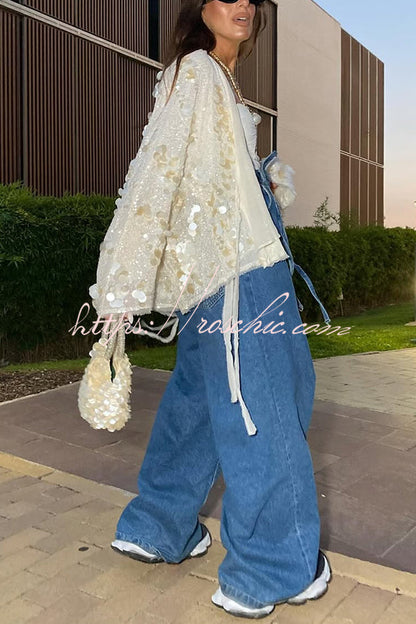 Sequined Long-sleeved Tie Loose Coat