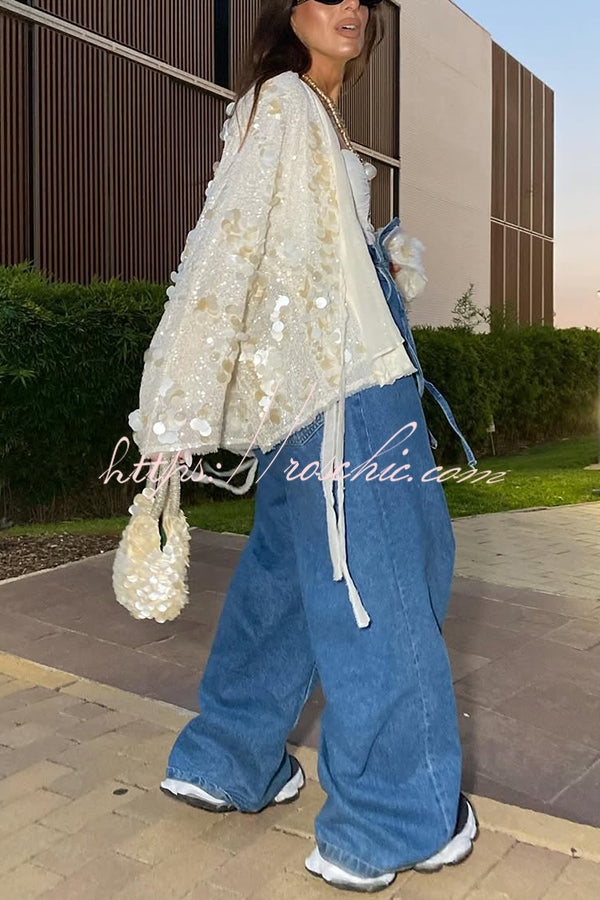 Sequined Long-sleeved Tie Loose Coat