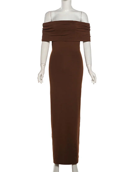 Pleated Off-shoulder Long Dress for Twist Backless Patchwork Party Dress Summer Maxi Dress New