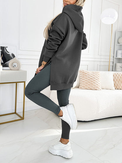 (s-5xl) Color Hoodie and Lined Leggings Two-piece Set