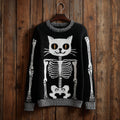 Comstylish Halloween Cat Skull Art Black Round Neck Sweater