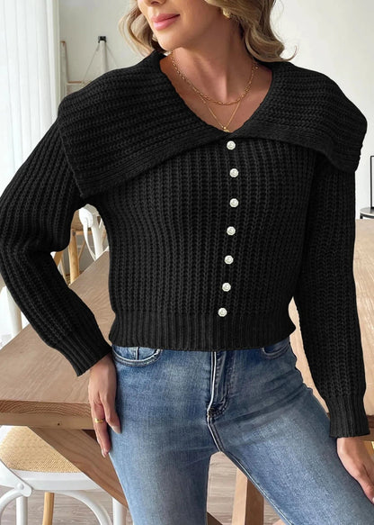 Short Beaded Lapel Sweater - & Stylish