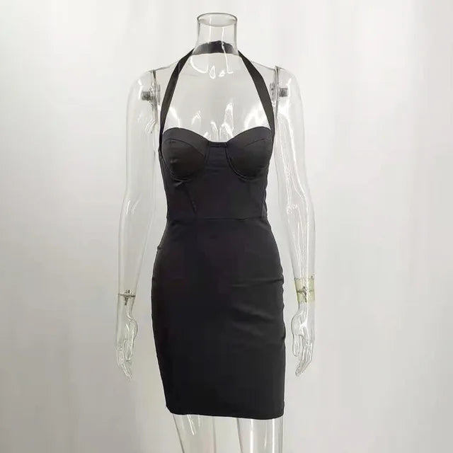 Satin Backless Mini Dress Summer New Sleeveless Dresses Female Bodycon Skinny Party Clubwear Vestidos
