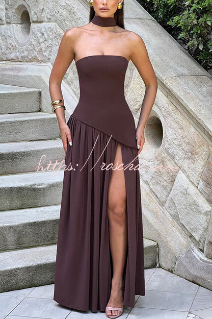 Off Shopulder Chiffon Pleated Hem Scarf Slit Maxi Dress