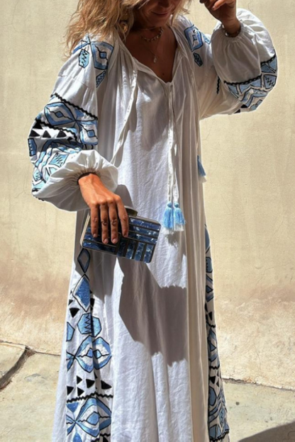 White Print Long Dress