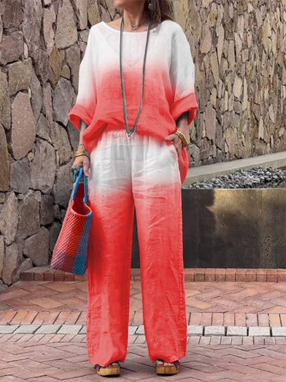 Cotton and Linen Gradient Two-piece Set
