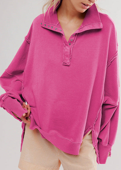 Harborline - Oversized Snap Collar Sweatshirt