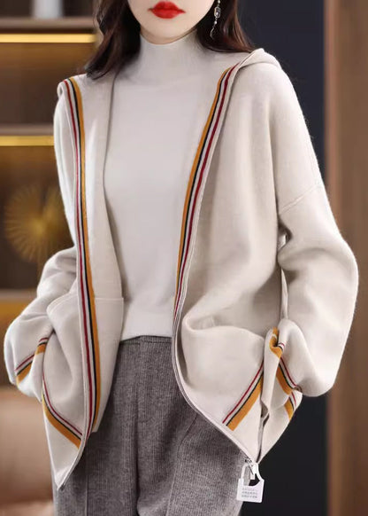 Camel Pockets Cashmere Hooded Cardigans Fall Wv017