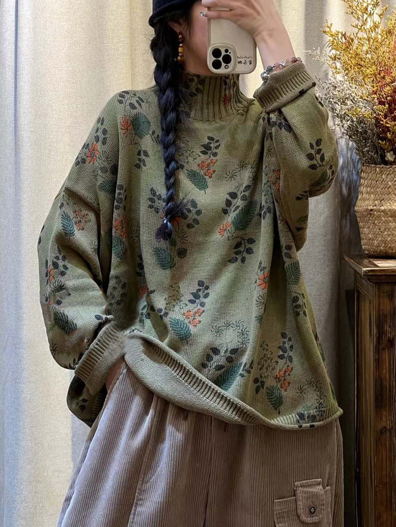 Flower Knitted Turtleneck Sweater At1090