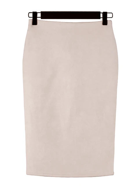 Empire Skirts Spring Faux Suede Pencil Skirt High Waist Bodycon Split Thick Stretchy Skirts