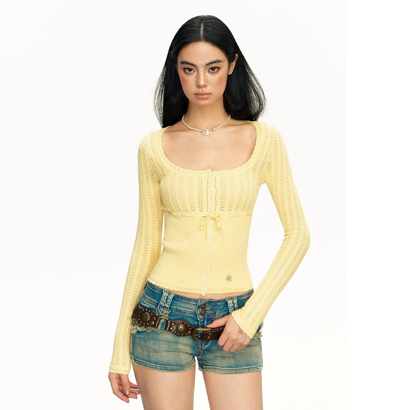 Open Knit Ribbed Lace Cardigan