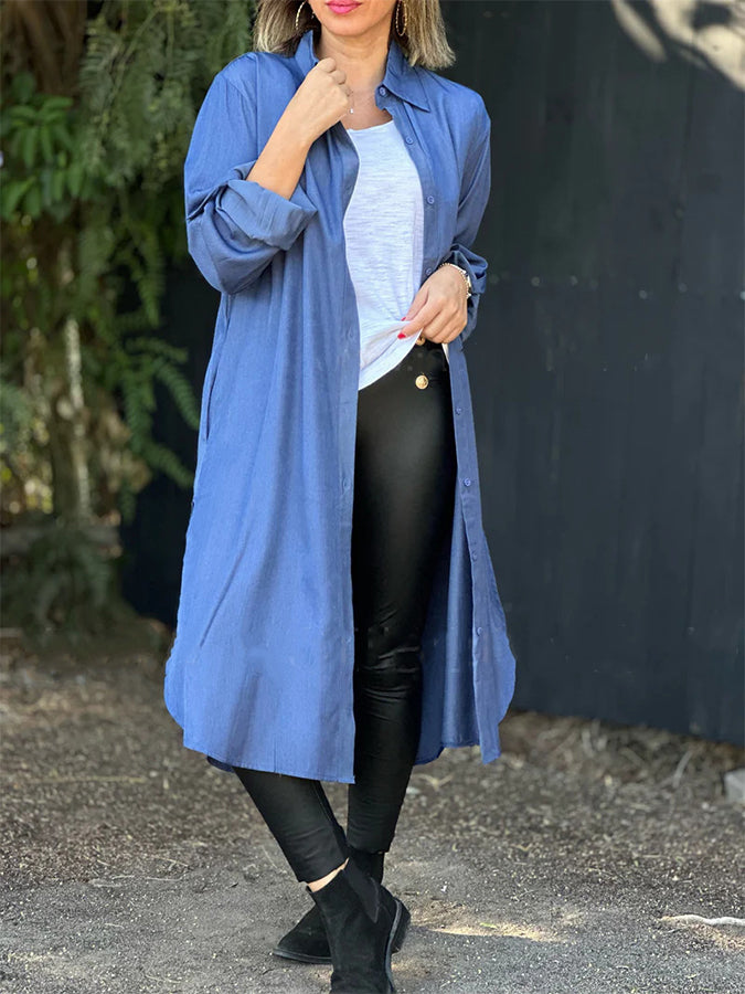 Long Sleeves Buttoned Long Shirt Coats