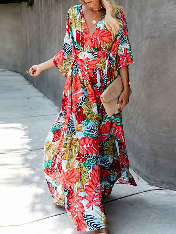 V Neck Printed Maxi Dress