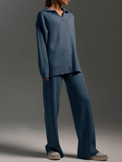 Knitted Polo Shirt and Pants Two Pieces Sets