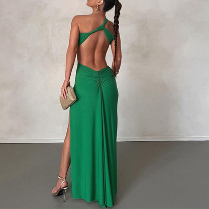 Cold Shoulder Slit Holiday Maxi Dress