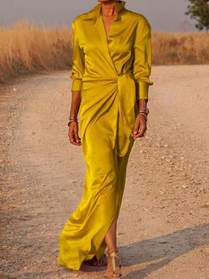 Long Sleeves Lace-up Slit Maxi Dress