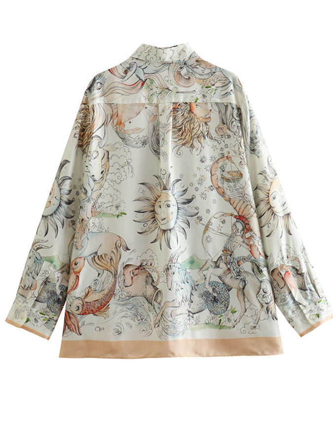 Satin Printed Long Sleeves Shirt and Pants Set