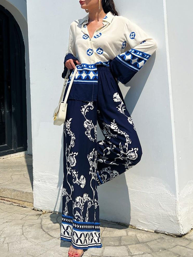 Long Sleeves Printed Shirt and Pants Sets