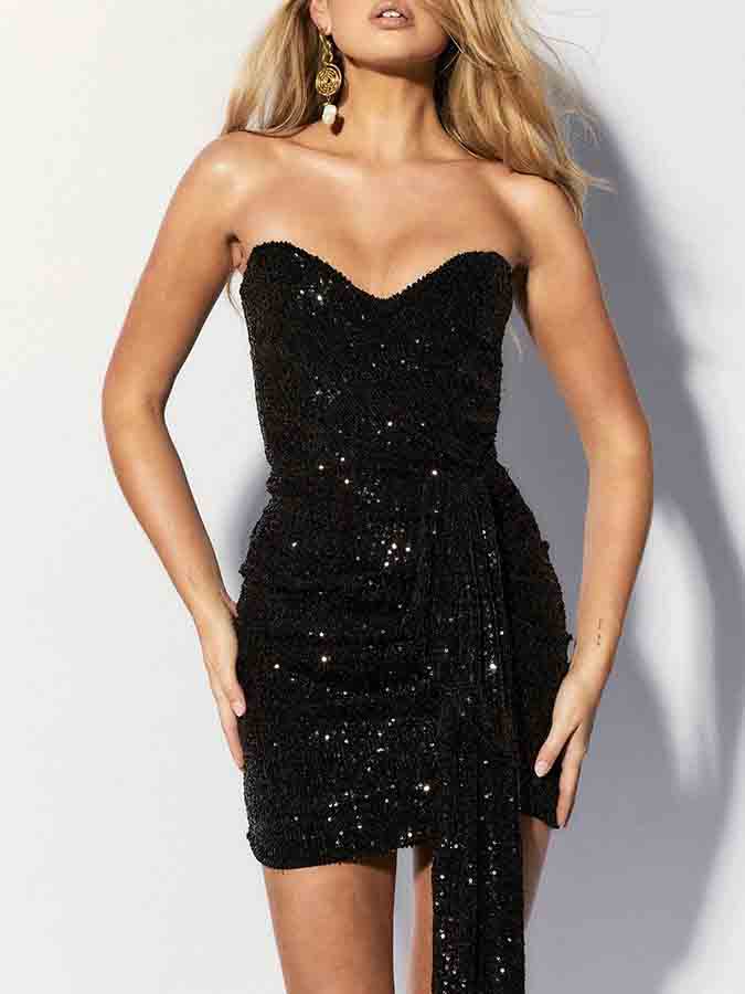 Off Shoulder Sequined Mini Dress