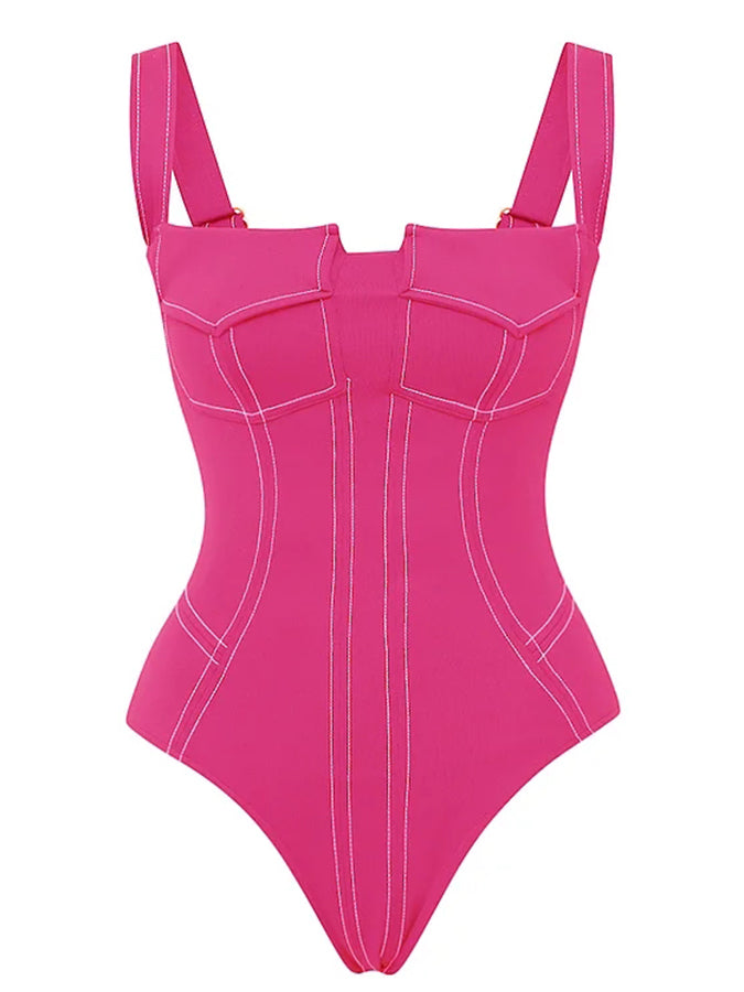 Pink Pocket One Piece Swimsuit and Pant