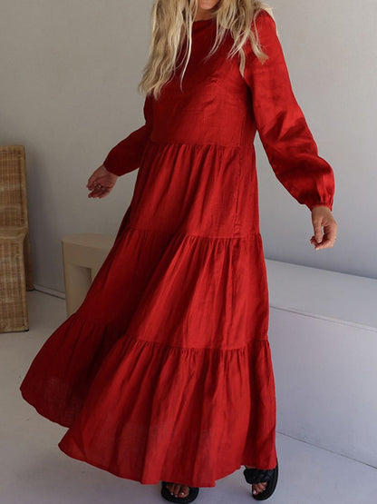 White Long Sleeves Round Neck Maxi Dress