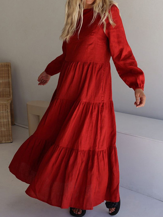 White Long Sleeves Round Neck Maxi Dress